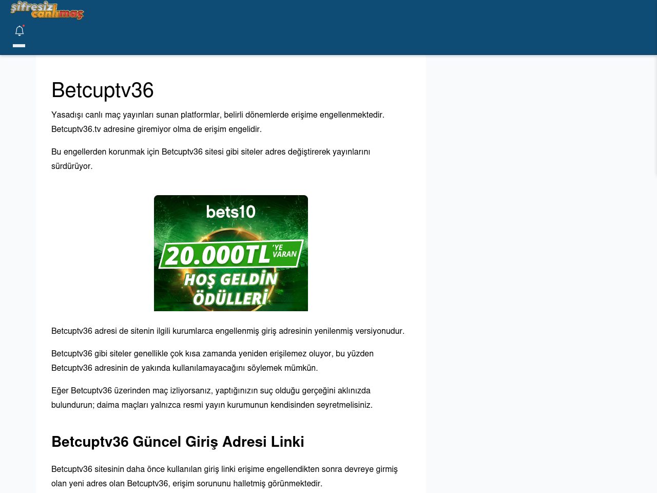 Betcuptv36 Canlı Maç - Şifresiz canlı maç izle