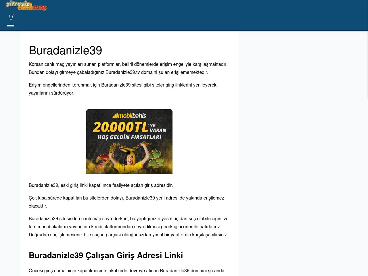 Buradanizle39 Maç İzle - Şifresiz canlı maç izle