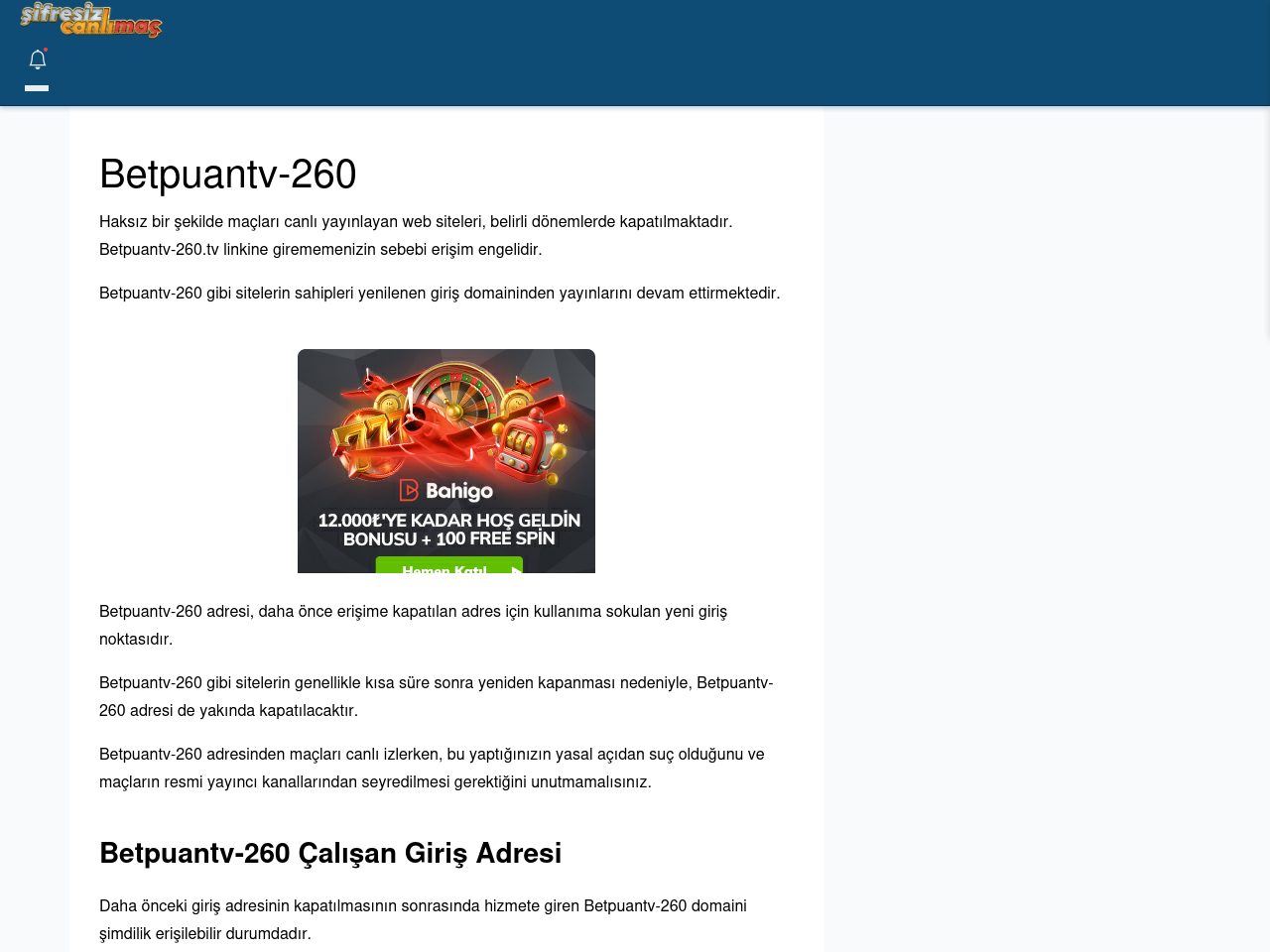 Betpuantv-260 Maç İzle - Şifresiz canlı maç izle