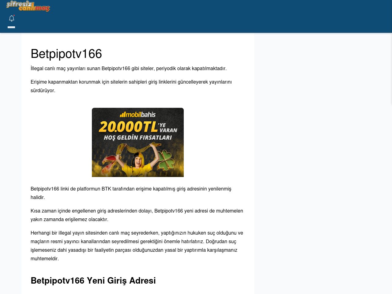 Betpipotv166 Giriş Adresi Linki - Şifresiz canlı maç izle