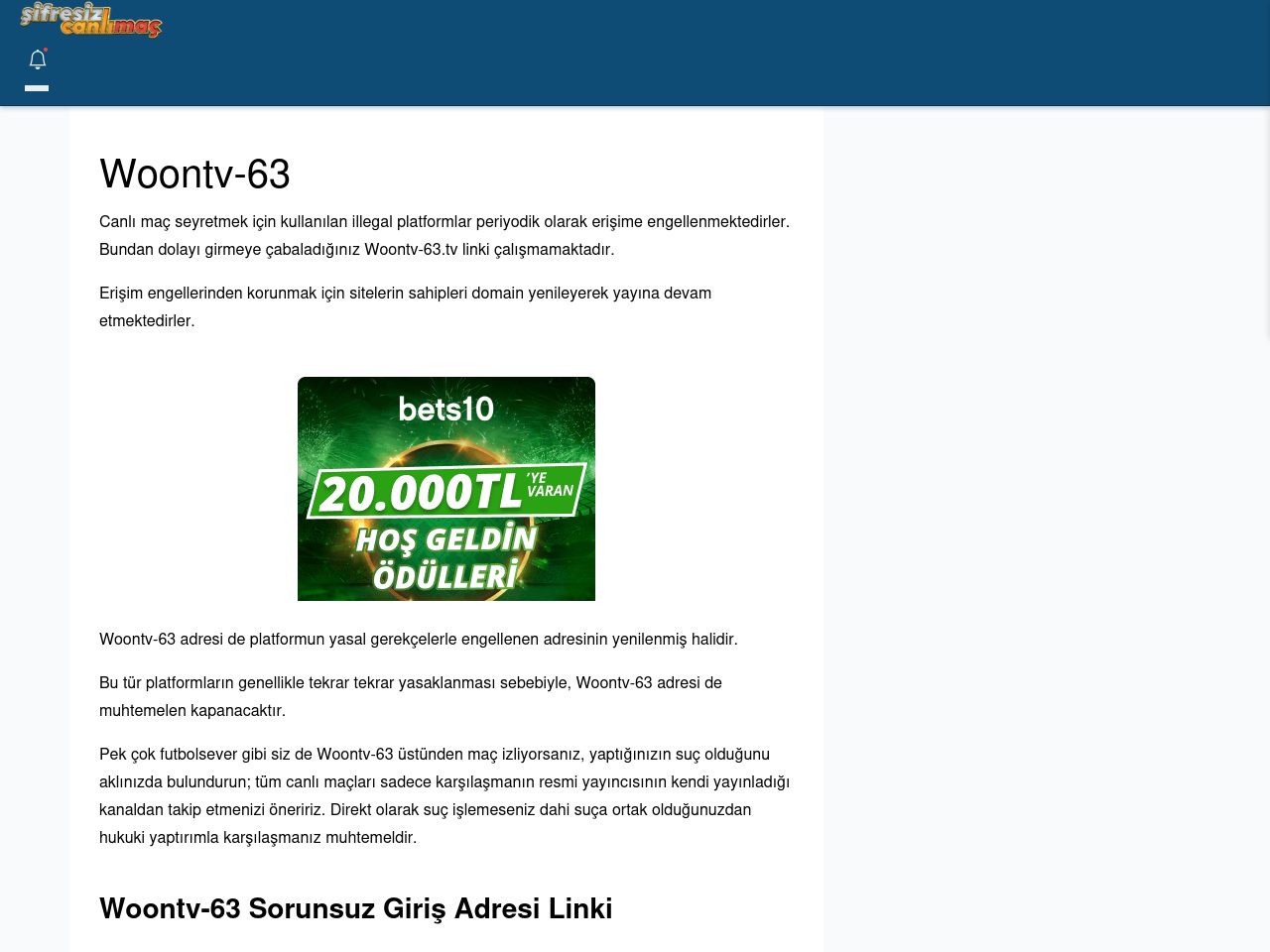 Woontv-63 Maç İzle - Şifresiz canlı maç izle
