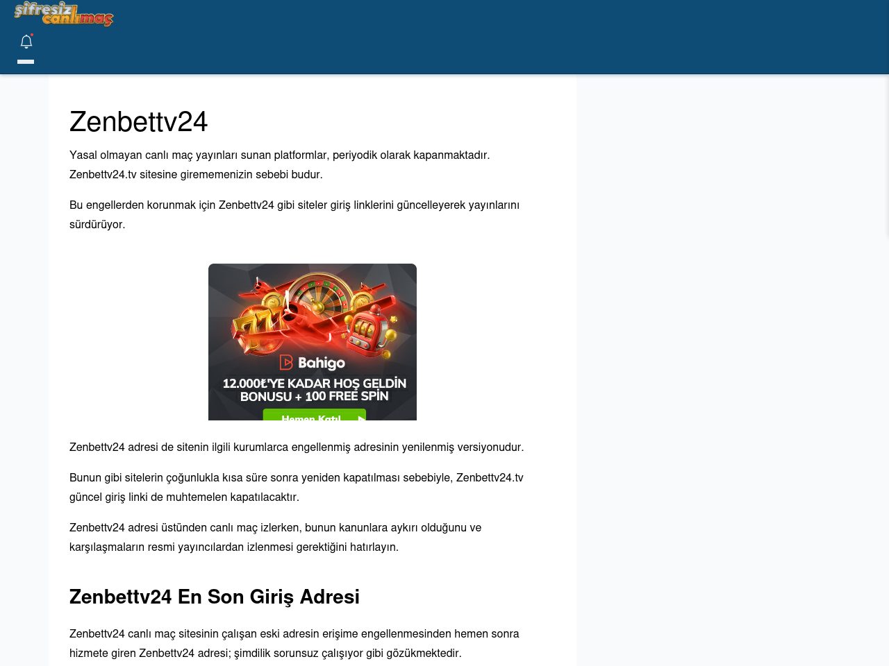 Zenbettv24 Giriş Linki - Şifresiz canlı maç izle