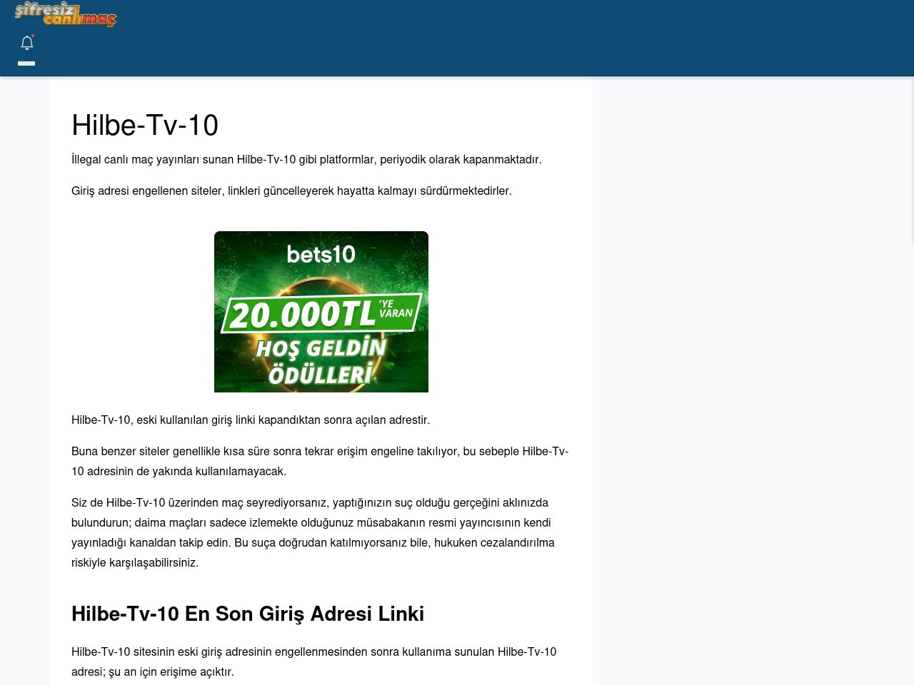 Hilbe-Tv-10 Canlı Maç - Şifresiz canlı maç izle