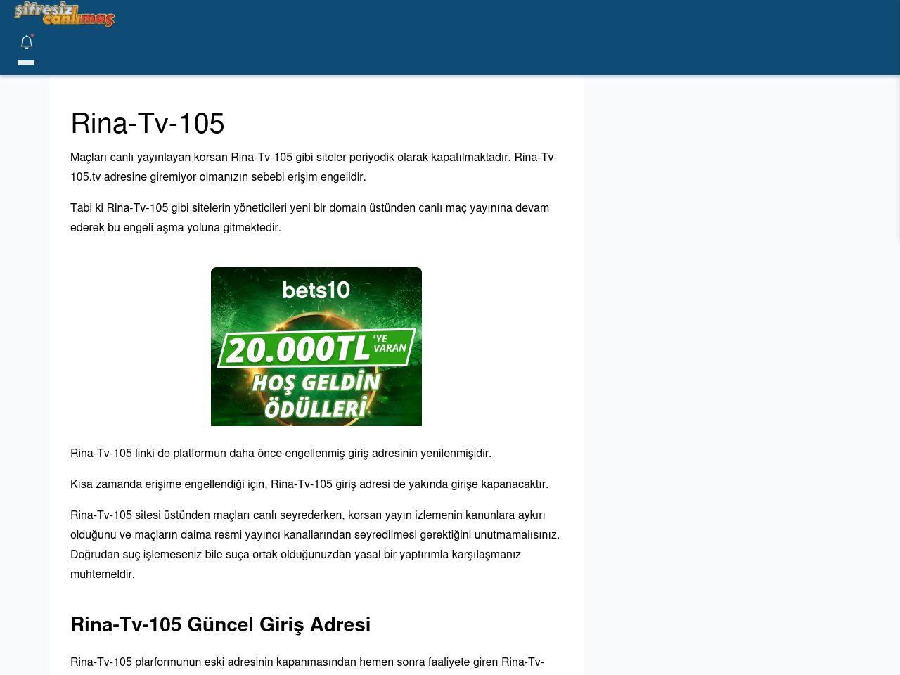 Rina-Tv-105 Giriş Linki - Şifresiz canlı maç izle