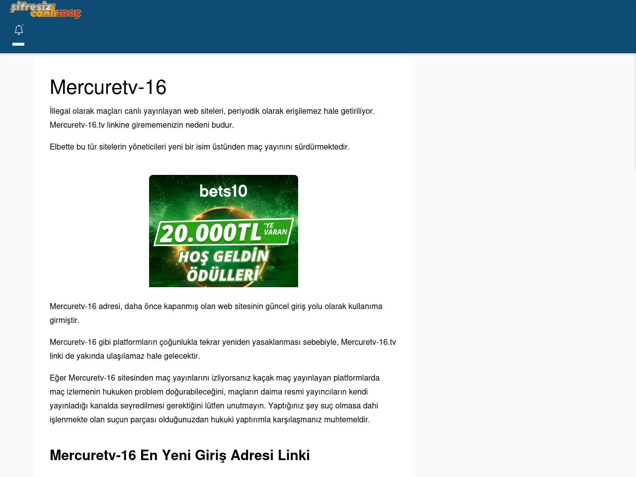 Mercuretv-16 Giriş Linki - Şifresiz canlı maç izle