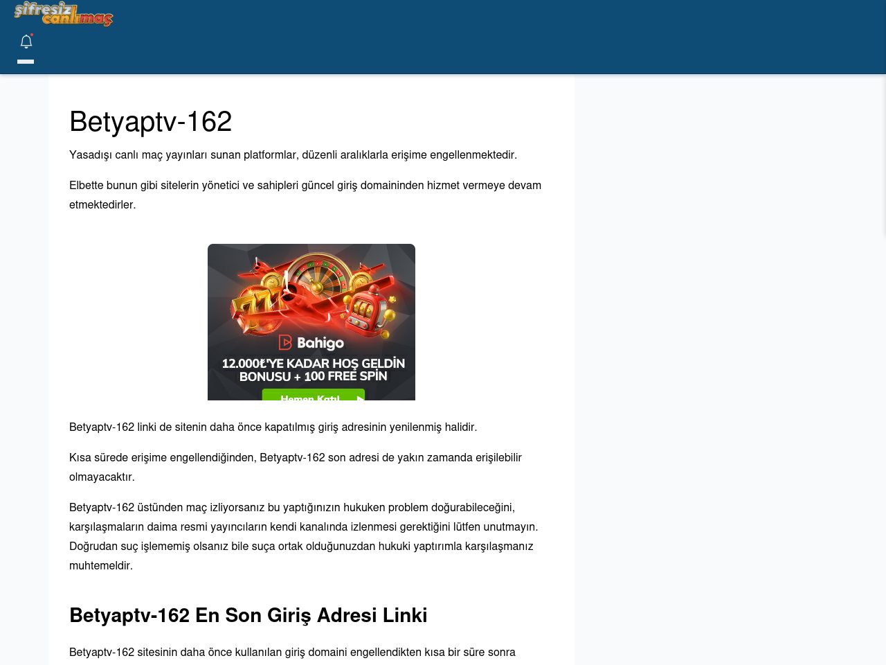 Betyaptv-162 Canlı Maç İzle - Şifresiz canlı maç izle