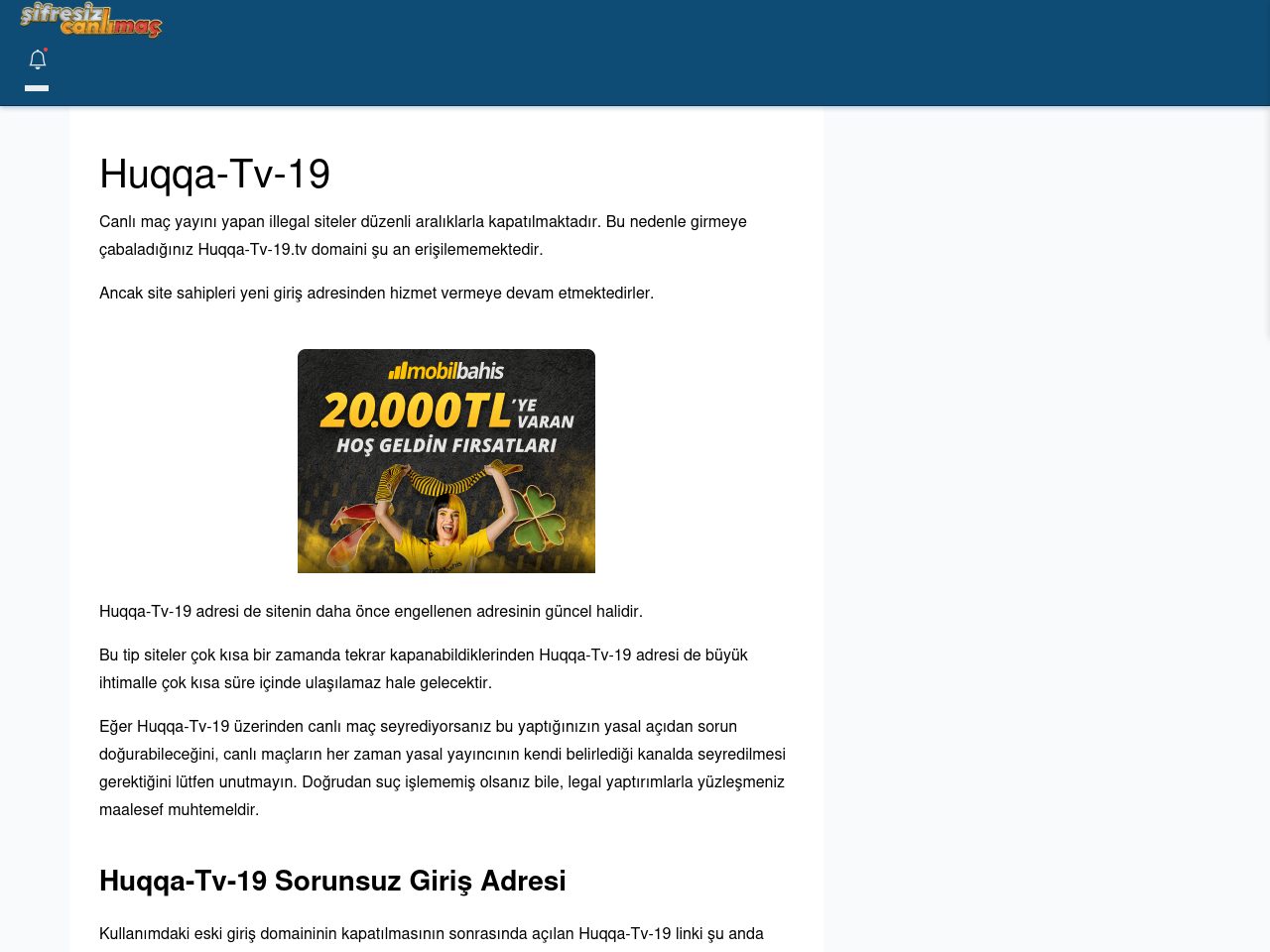 Huqqa-Tv-19 Canlı Maç - Şifresiz canlı maç izle