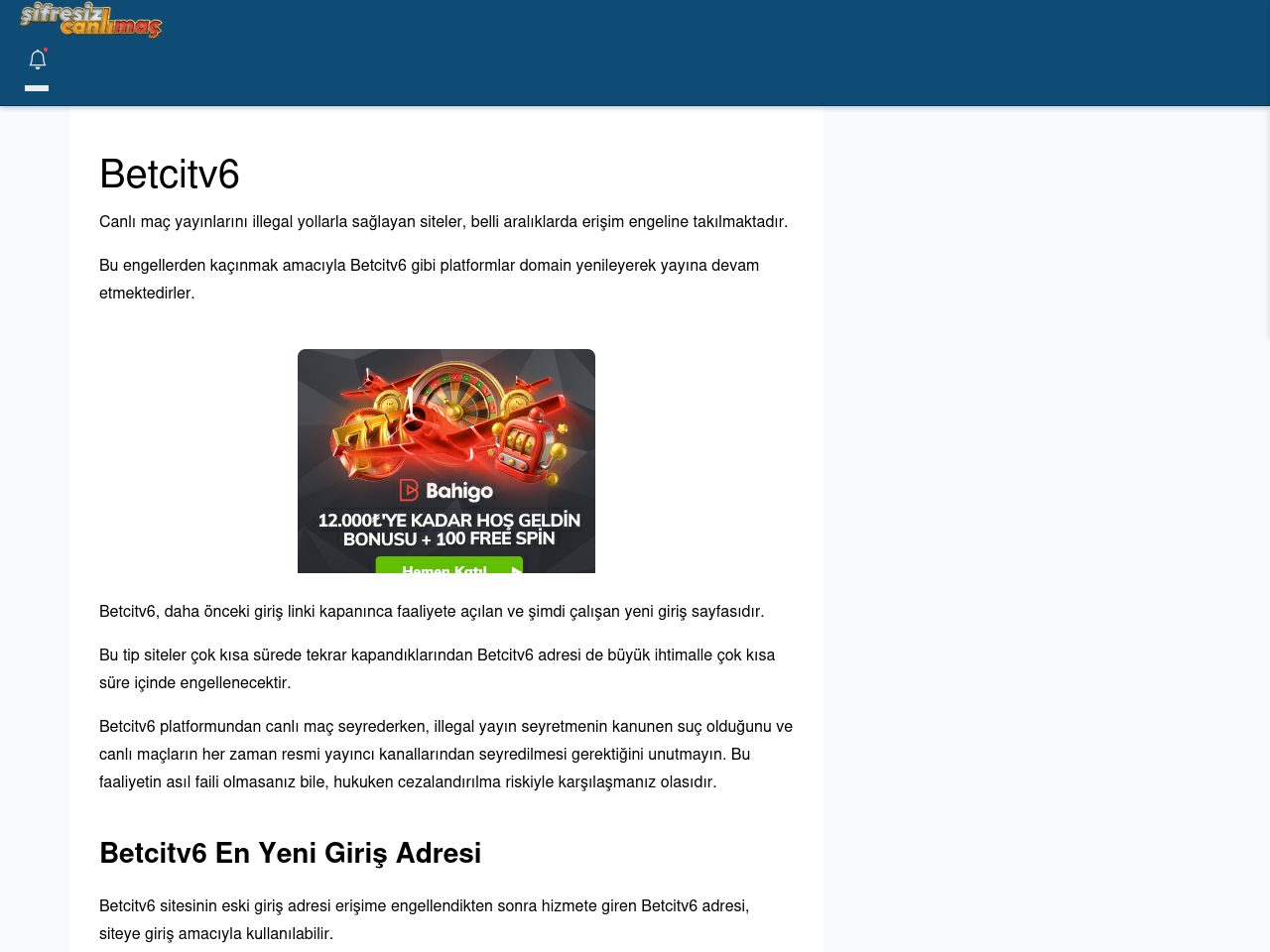 Betcitv6 Canlı Maç - Şifresiz canlı maç izle