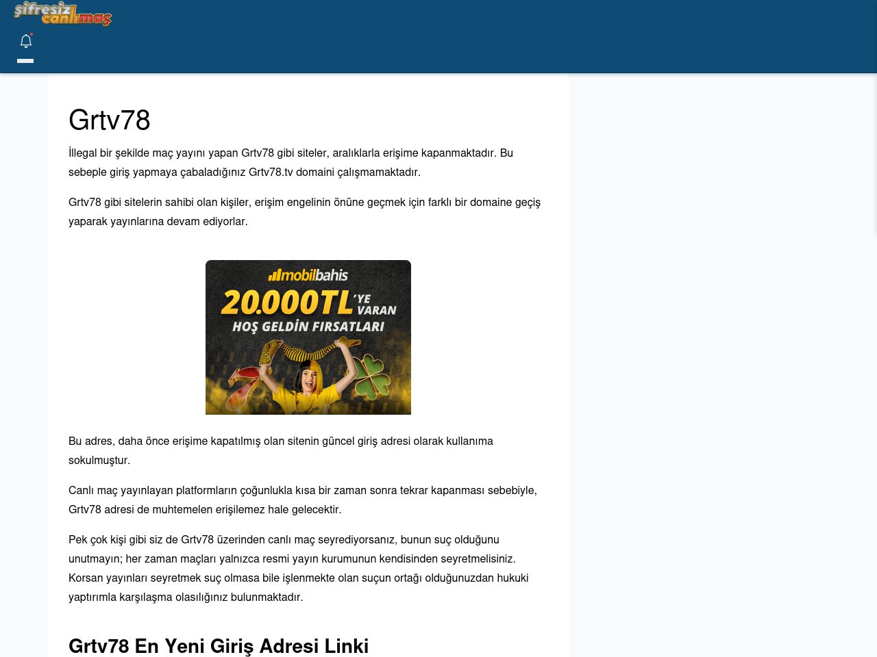 Grtv78 Maç İzle - Şifresiz canlı maç izle