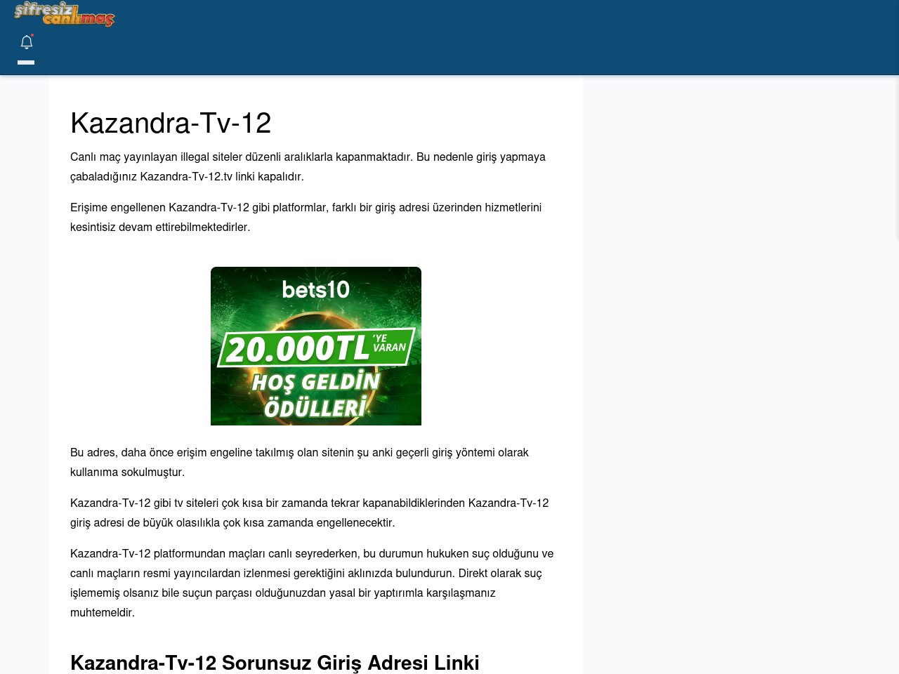 Kazandra-Tv-12 Giriş Linki - Şifresiz canlı maç izle