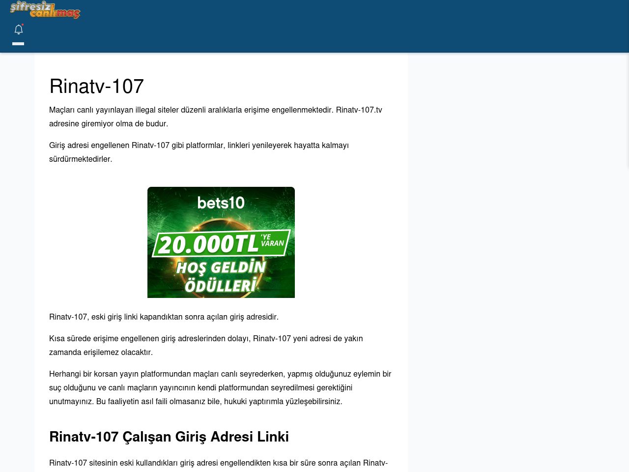 Rinatv-107 Maç İzle - Şifresiz canlı maç izle