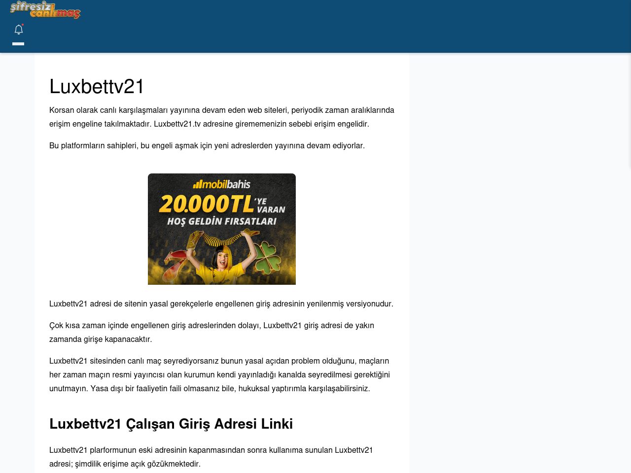 Luxbettv21 Giriş Linki - Şifresiz canlı maç izle