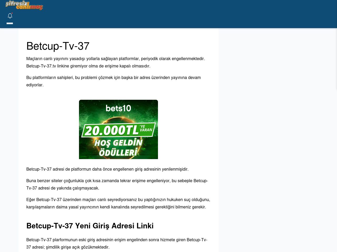 Betcup-Tv-37 Giriş Linki - Şifresiz canlı maç izle