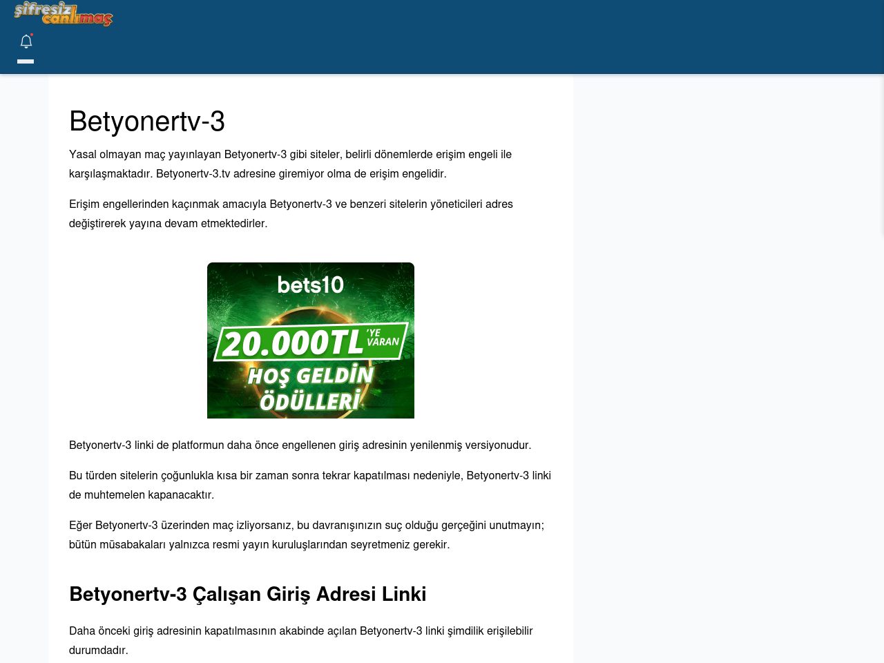 Betyonertv-3 Giriş Linki - Şifresiz canlı maç izle