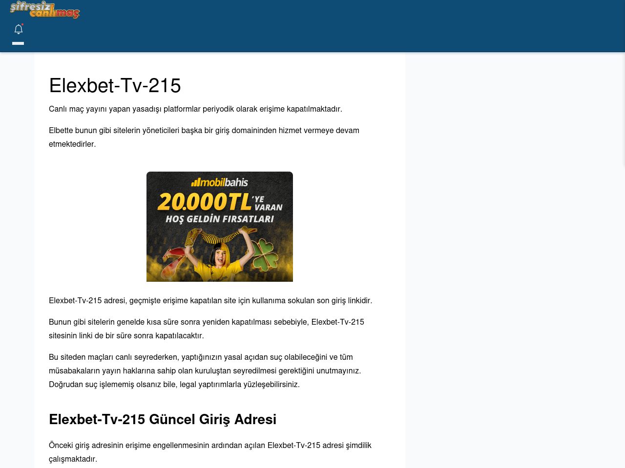 Elexbet-Tv-215 Giriş Linki - Şifresiz canlı maç izle