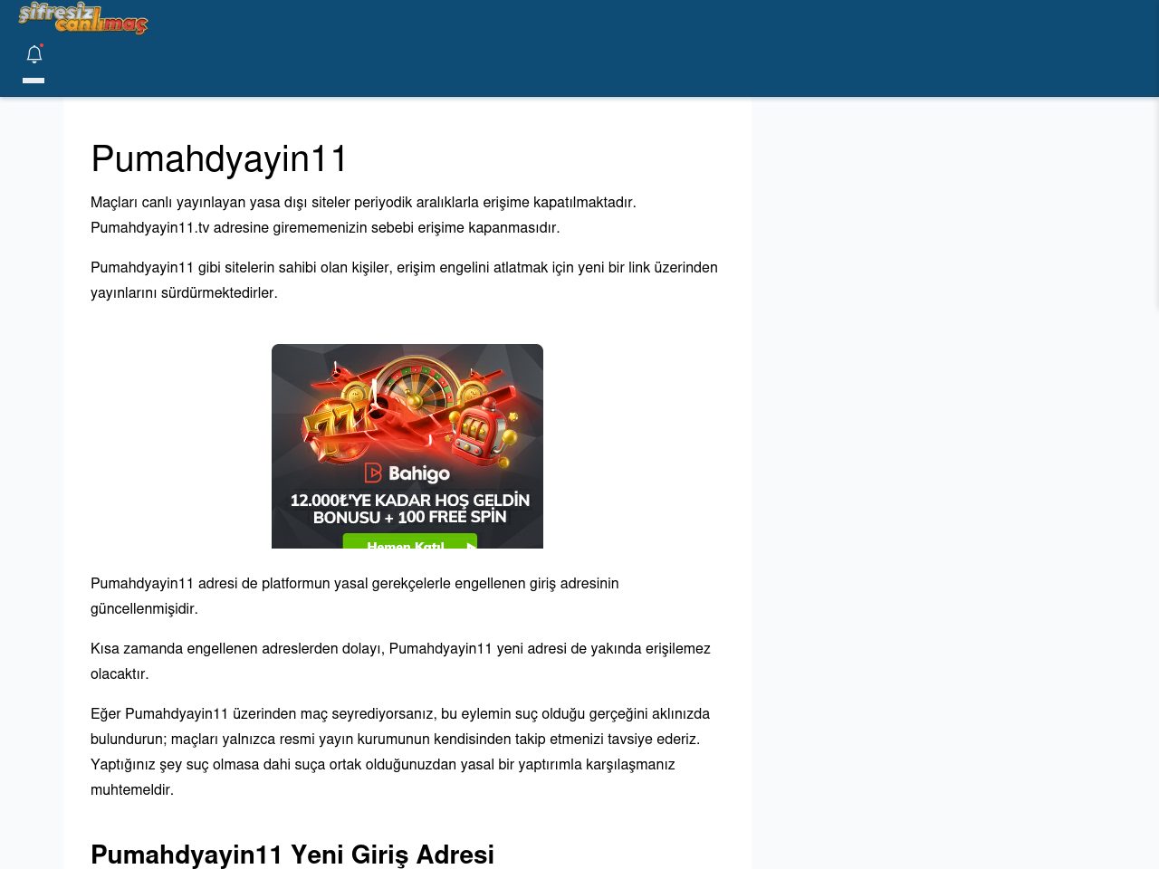 Pumahdyayin11 Canlı Maç - Şifresiz canlı maç izle