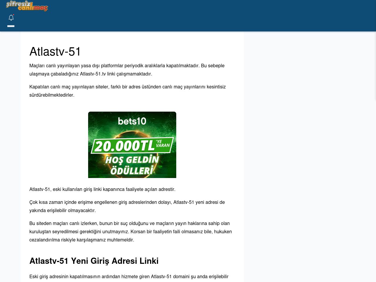 Atlastv-51 Canlı Maç - Şifresiz canlı maç izle