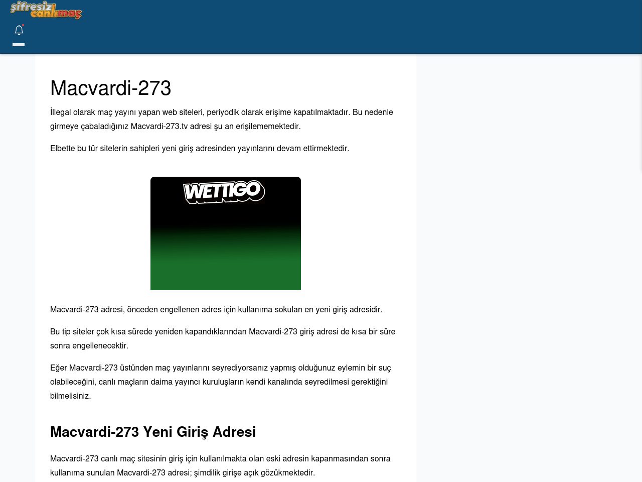 Macvardi-273 Canlı Maç İzle - Şifresiz canlı maç izle