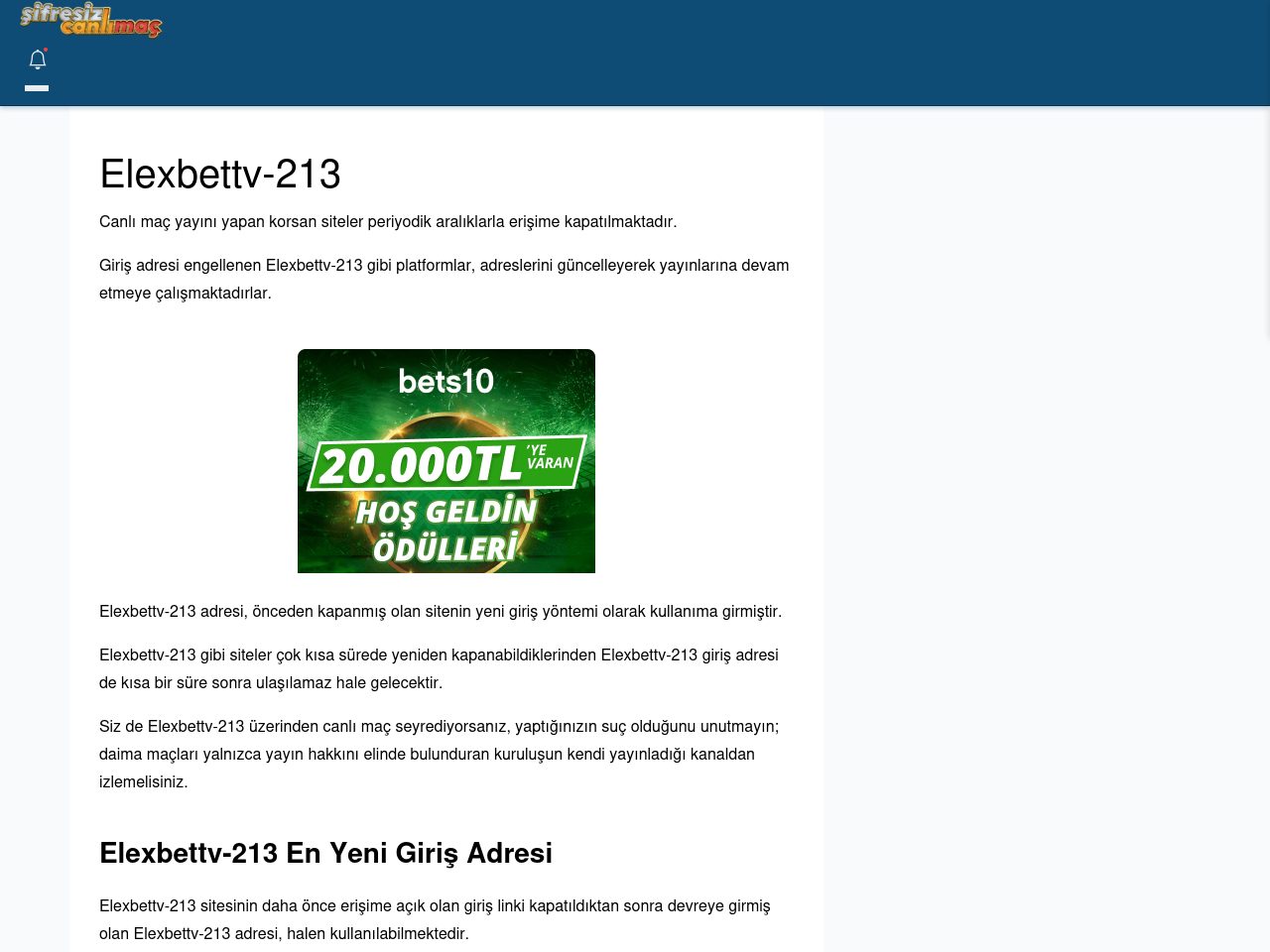 Elexbettv-213 Canlı Maç İzle - Şifresiz canlı maç izle