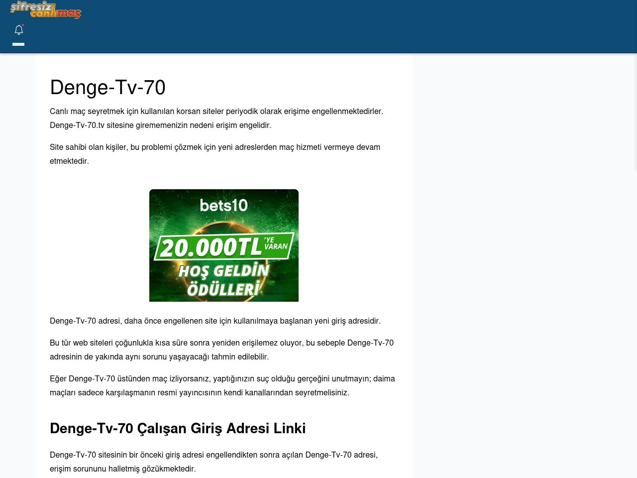 Denge-Tv-70 Güncel Giriş - Şifresiz canlı maç izle