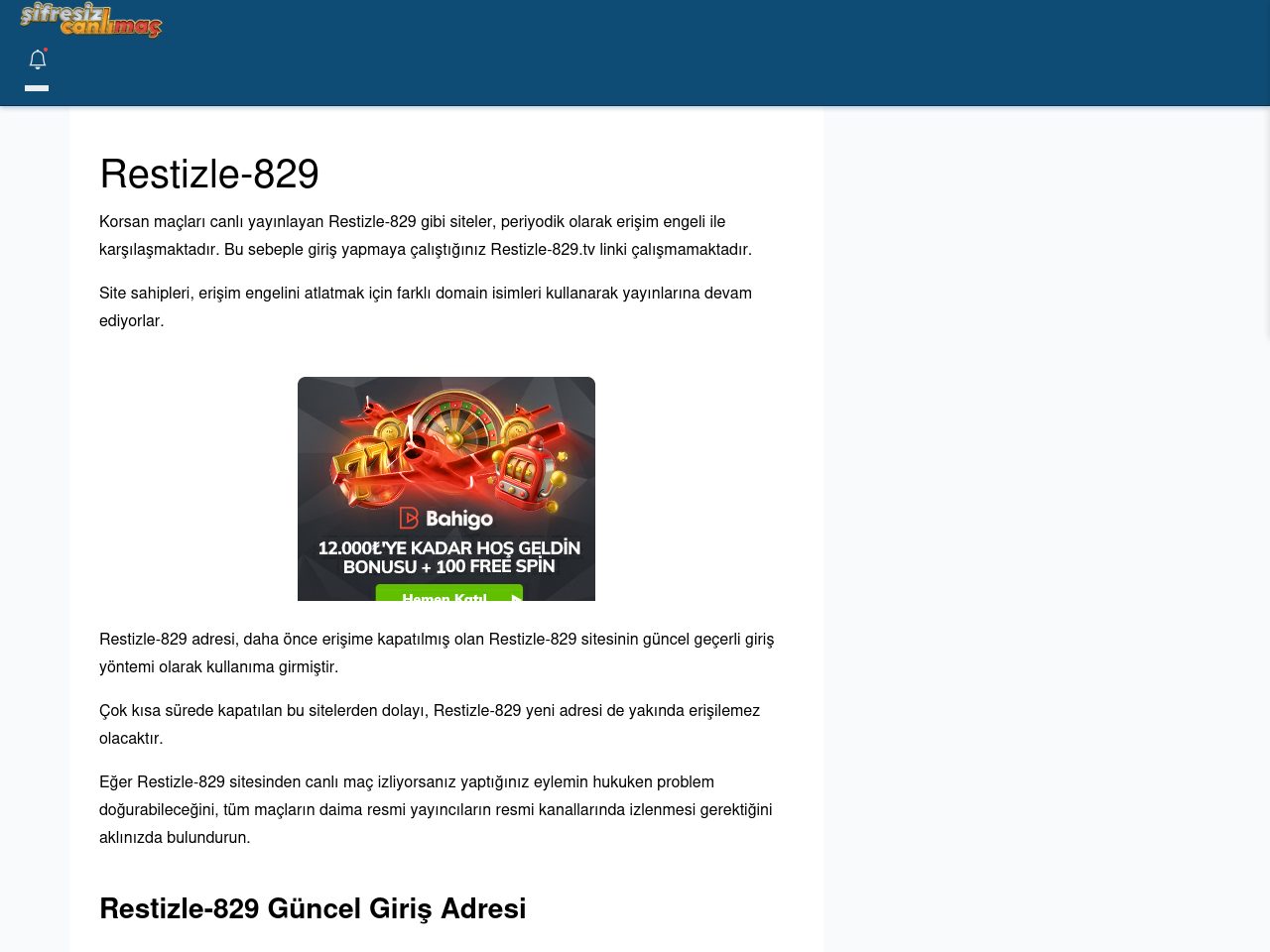 Restizle-829 Canlı Maç - Şifresiz canlı maç izle