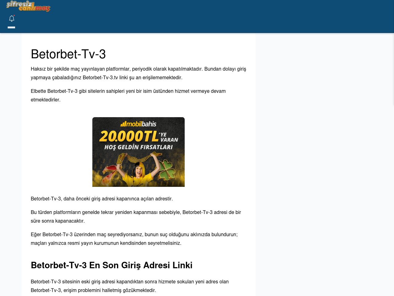 Betorbet-Tv-3 Canlı Maç İzle - Şifresiz canlı maç izle