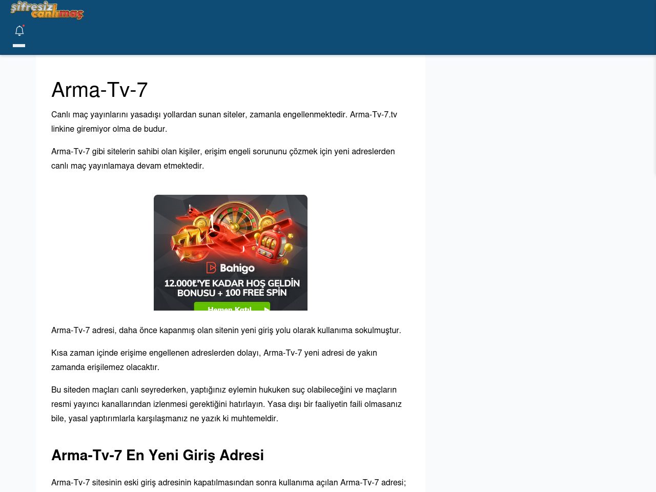 Arma-Tv-7 Güncel Giriş - Şifresiz canlı maç izle