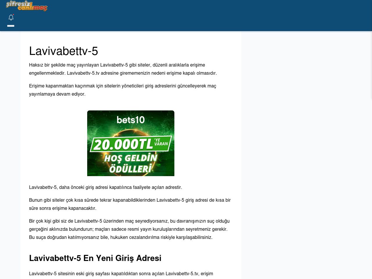 Lavivabettv-5 Maç İzle - Şifresiz canlı maç izle