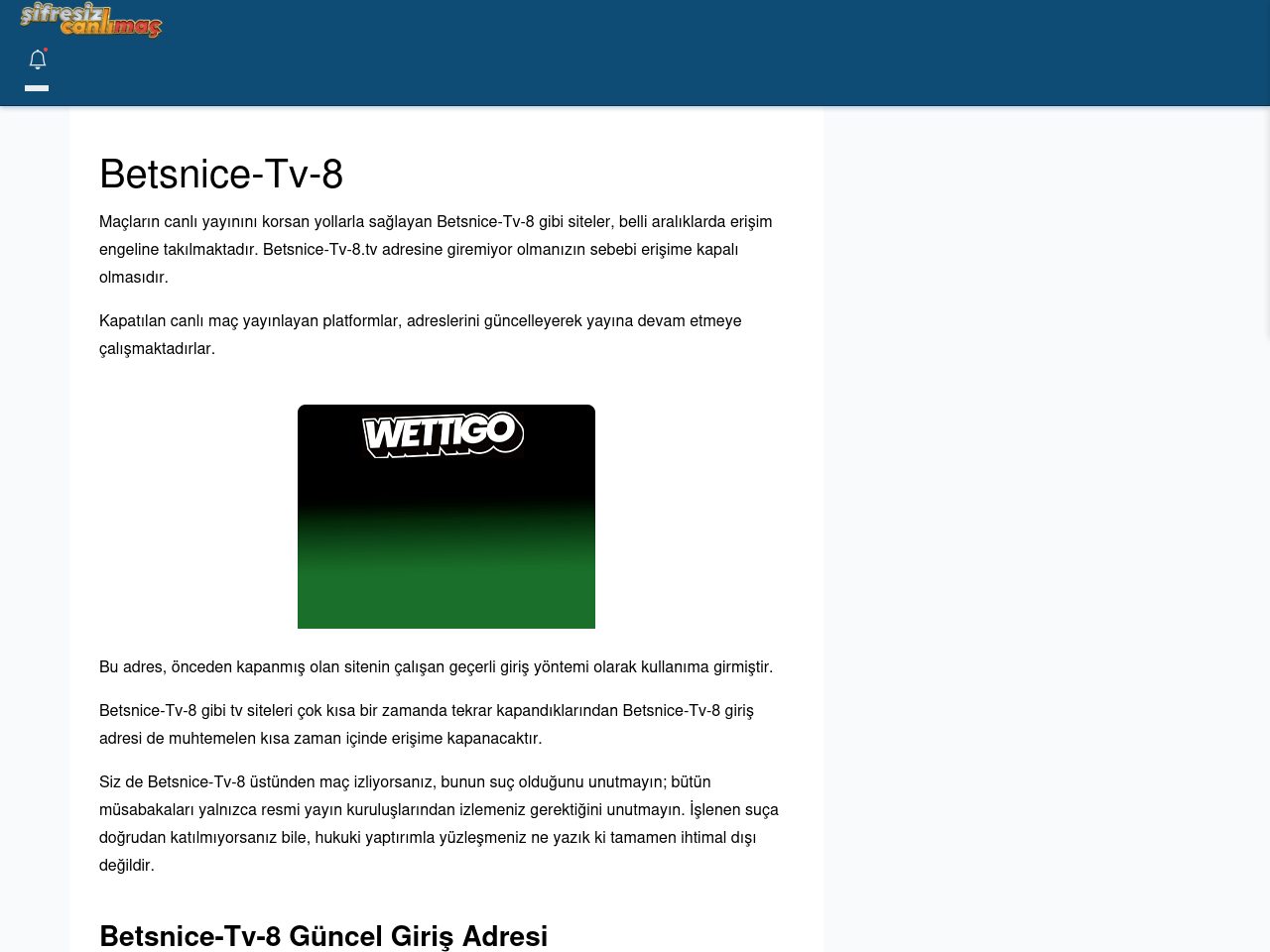 Betsnice-Tv-8 Güncel Giriş - Şifresiz canlı maç izle