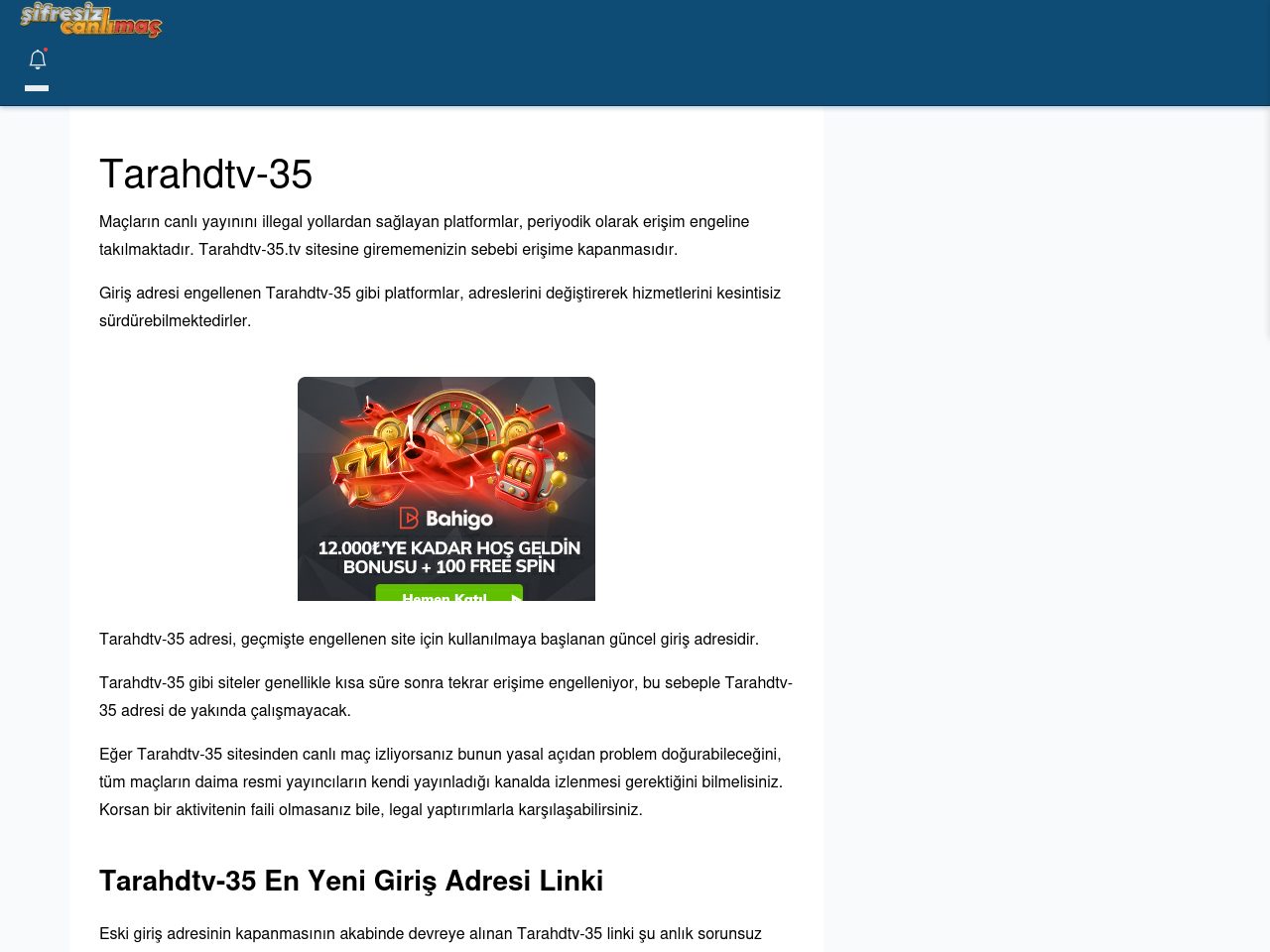 Tarahdtv-35 Canlı Maç - Şifresiz canlı maç izle