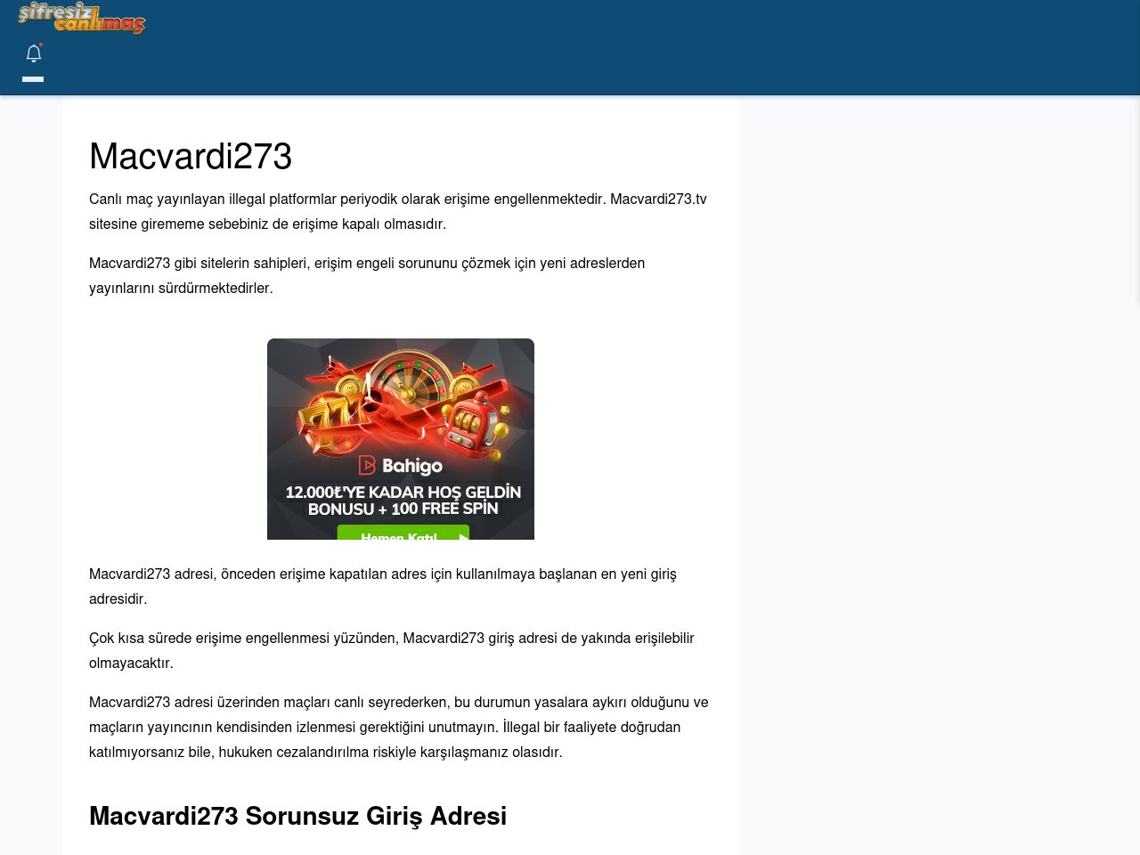 Macvardi273 Güncel Giriş - Şifresiz canlı maç izle