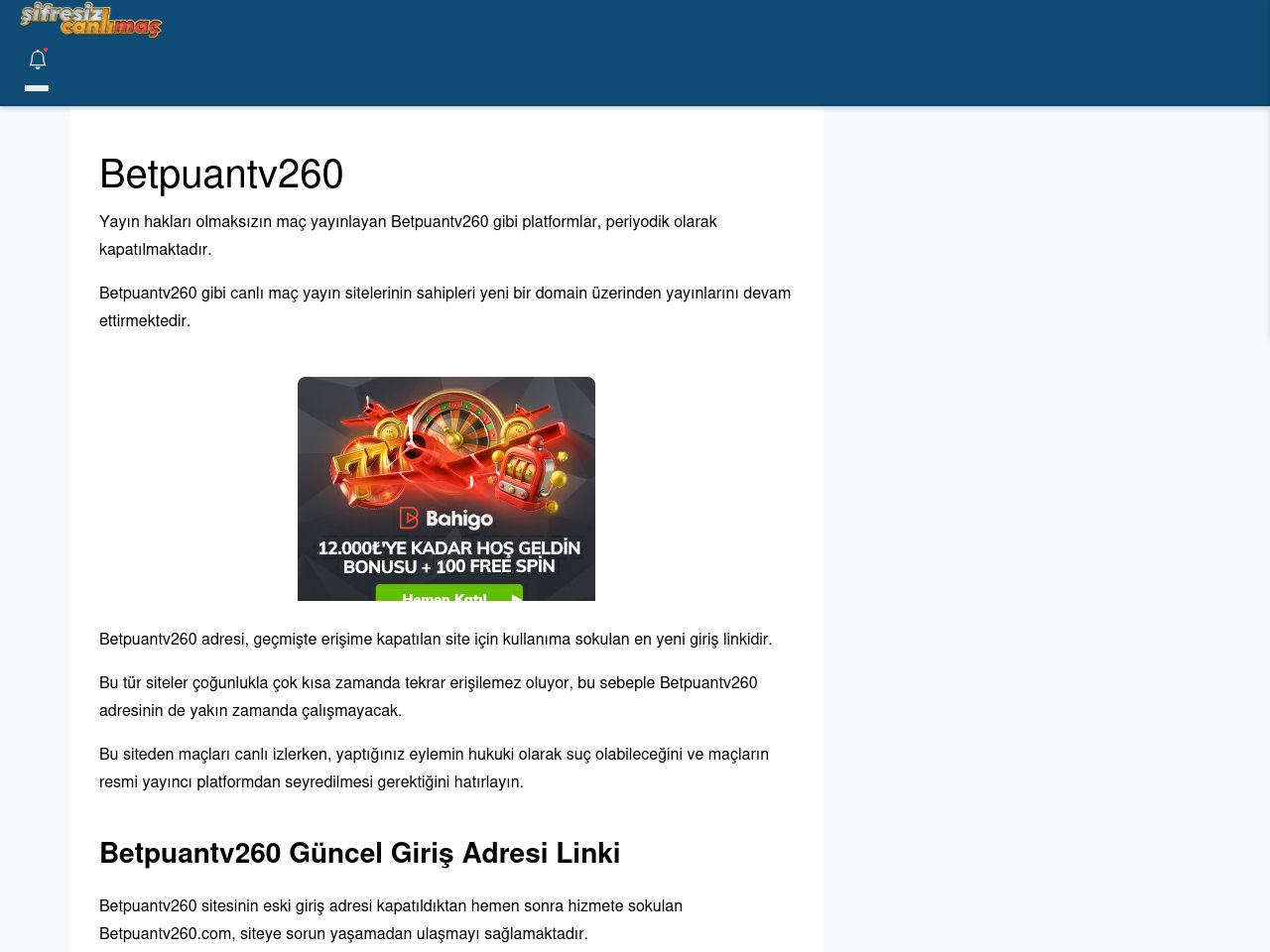 Betpuantv260 Güncel Giriş - Şifresiz canlı maç izle