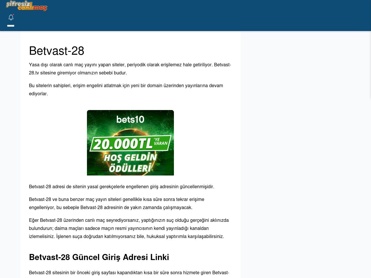 Betvast-28 Canlı Maç İzle - Şifresiz canlı maç izle