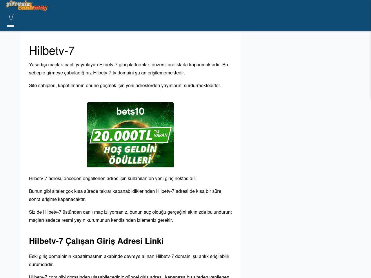 Hilbetv-7 Giriş Linki - Şifresiz canlı maç izle