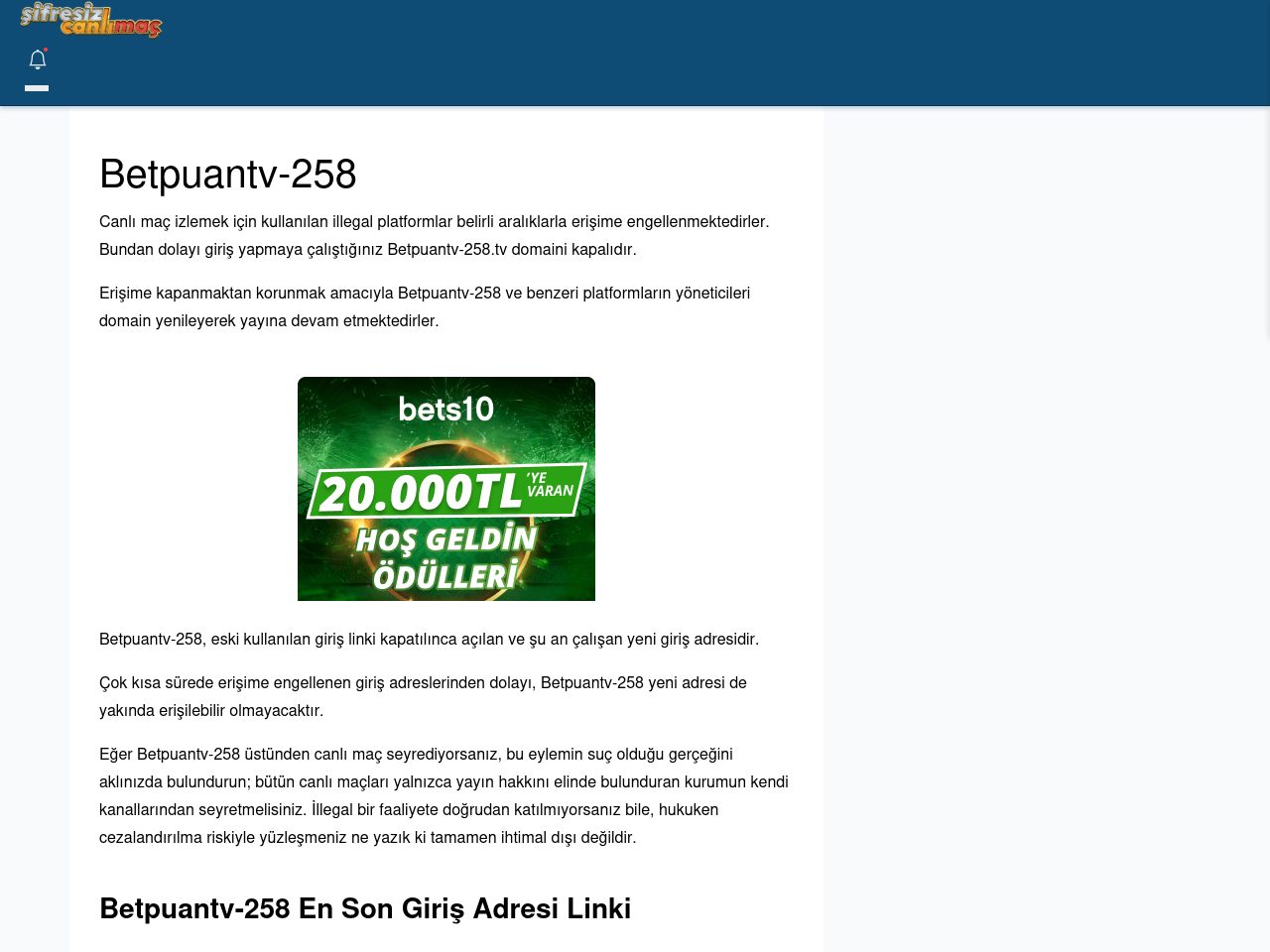 Betpuantv-258 Canlı Maç İzle - Şifresiz canlı maç izle