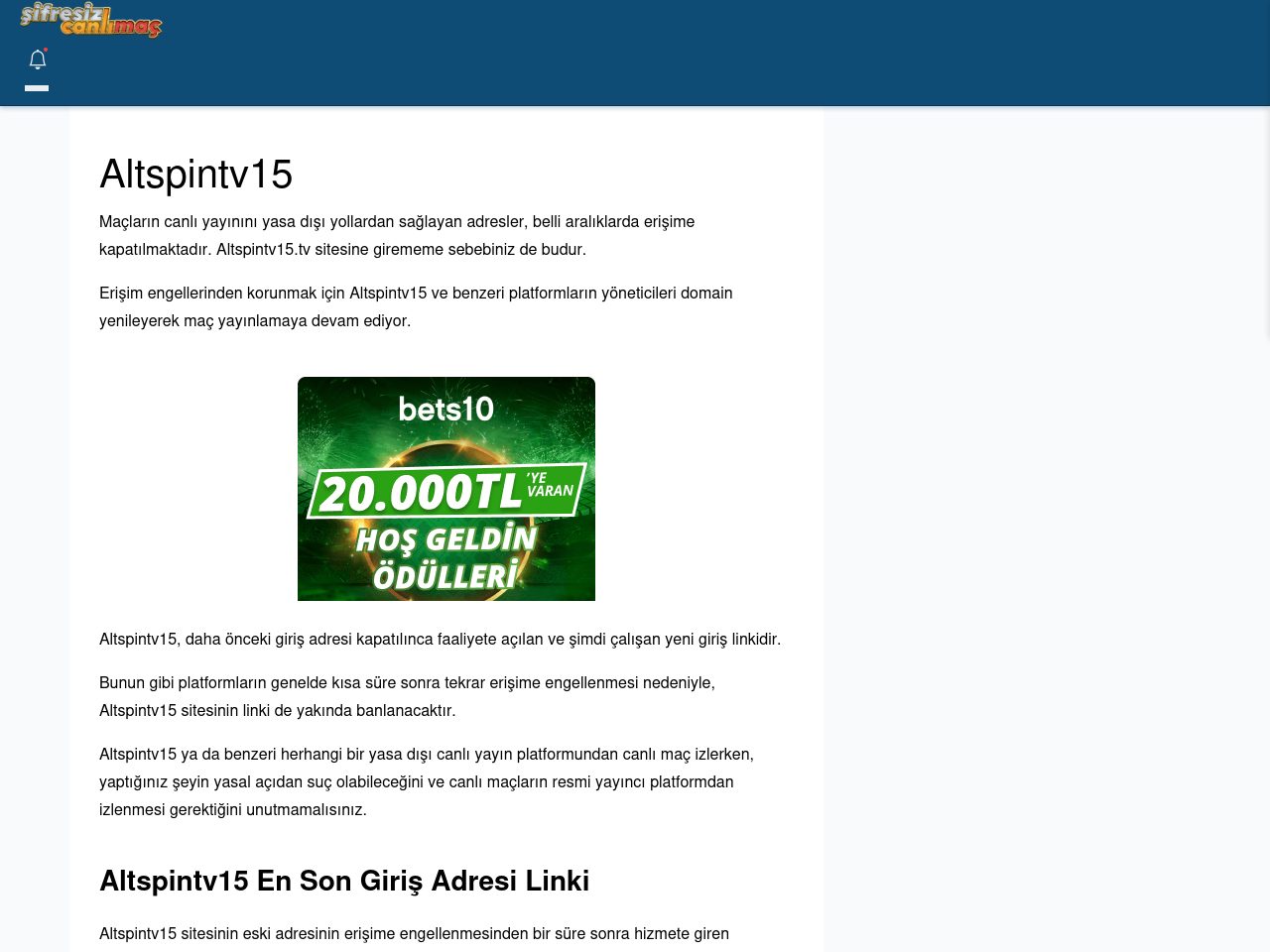 Altspintv15 Güncel Giriş - Şifresiz canlı maç izle