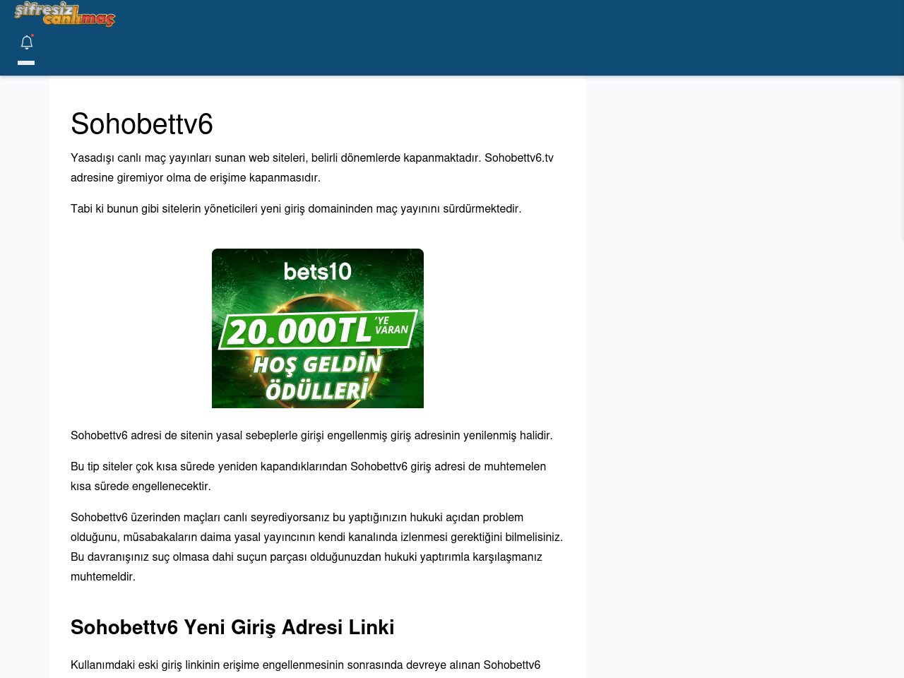 Sohobettv6 Giriş Linki - Şifresiz canlı maç izle