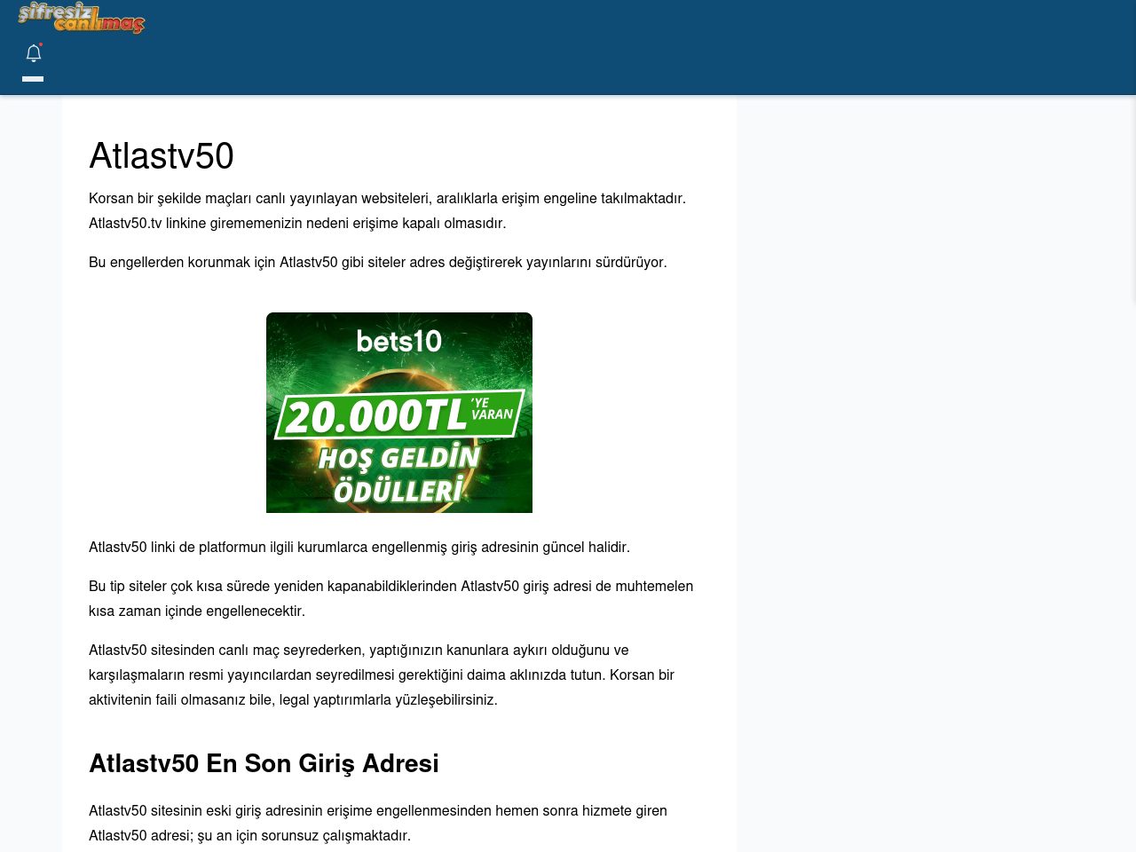 Atlastv50 Maç İzle - Şifresiz canlı maç izle