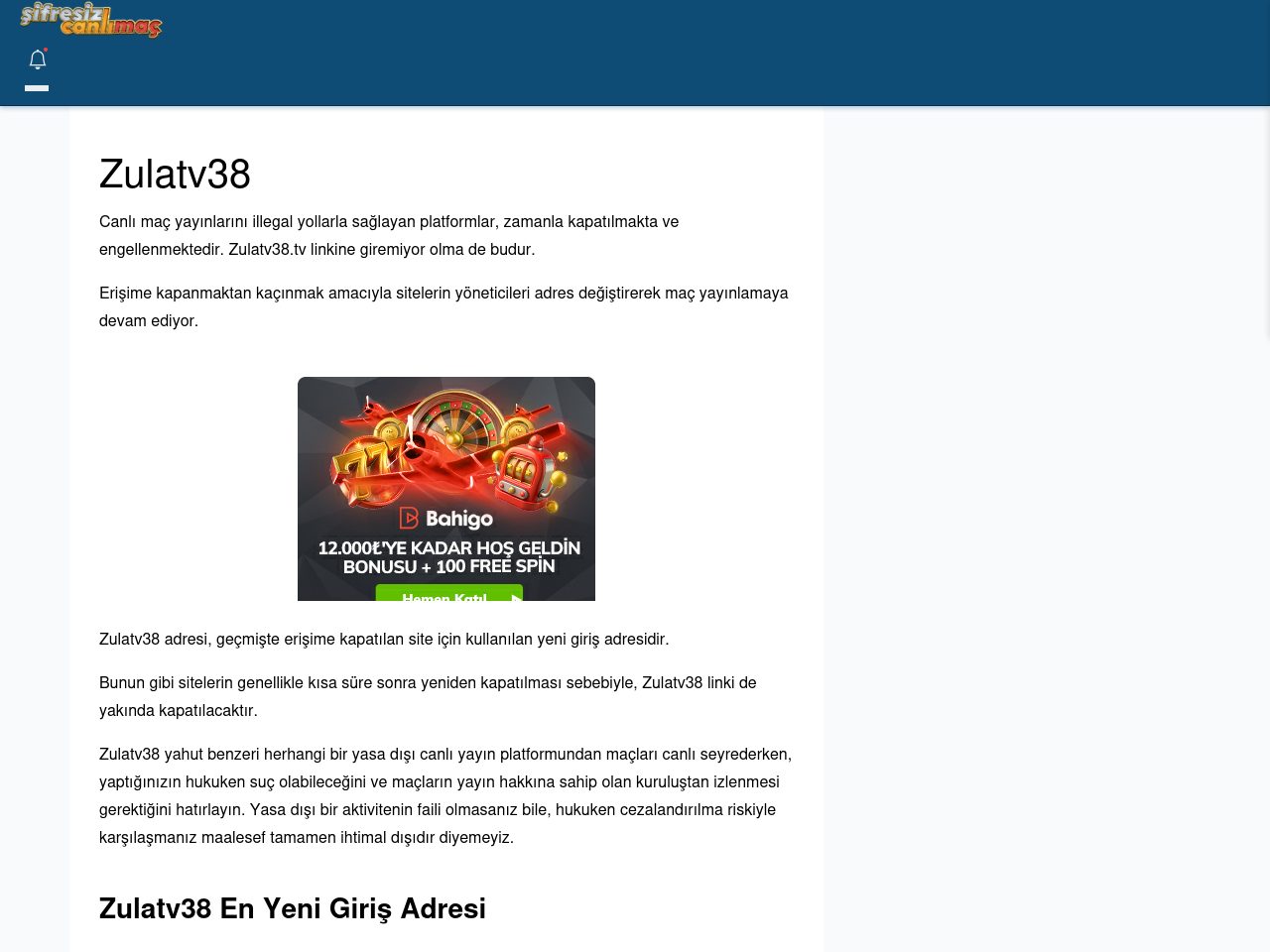 Zulatv38 Giriş Linki - Şifresiz canlı maç izle