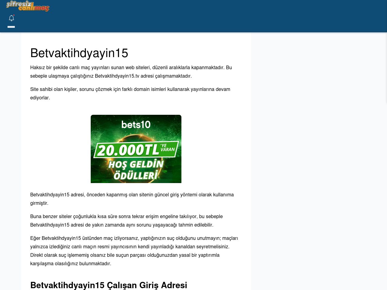 Betvaktihdyayin15 Canlı Maç - Şifresiz canlı maç izle