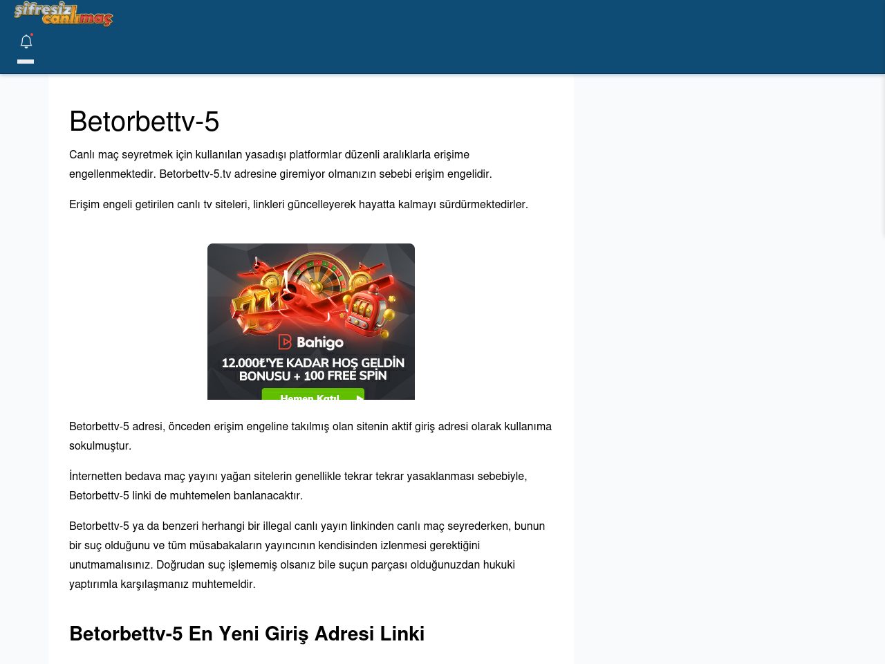 Betorbettv-5 Güncel Giriş - Şifresiz canlı maç izle