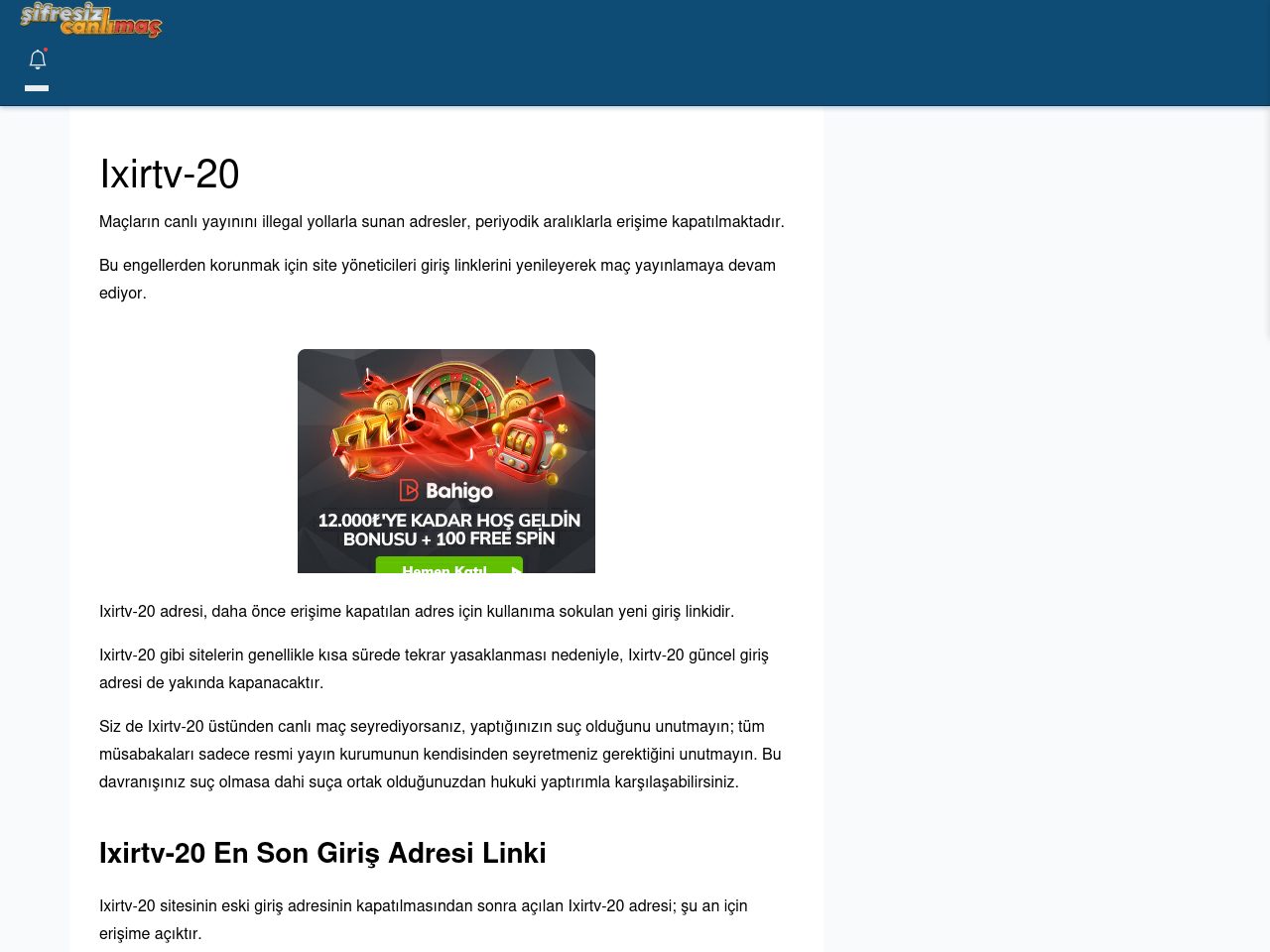 Ixirtv-20 Canlı Maç İzle - Şifresiz canlı maç izle