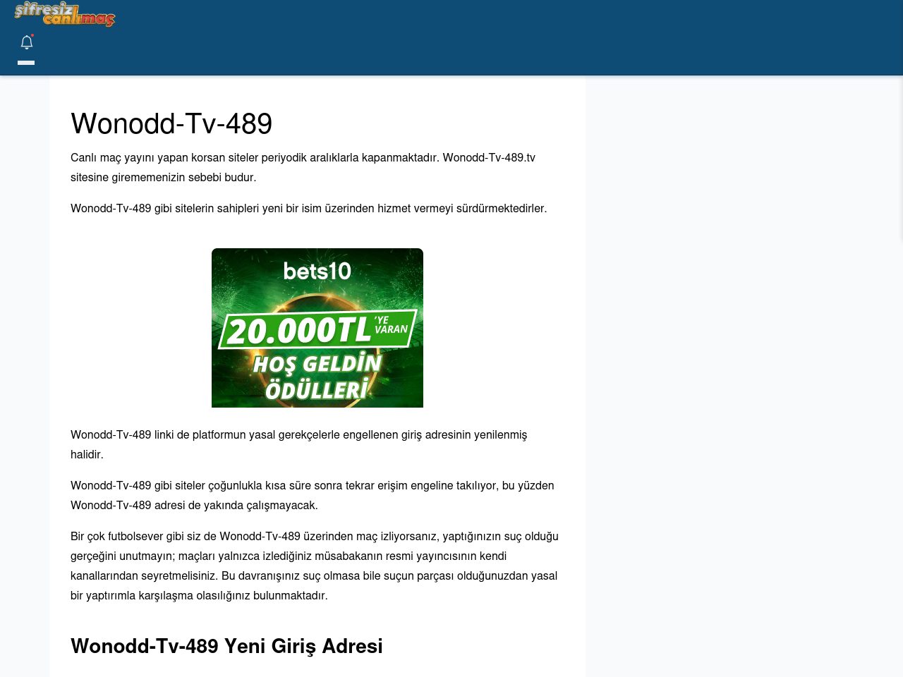 Wonodd-Tv-489 Canlı Maç İzle - Şifresiz canlı maç izle
