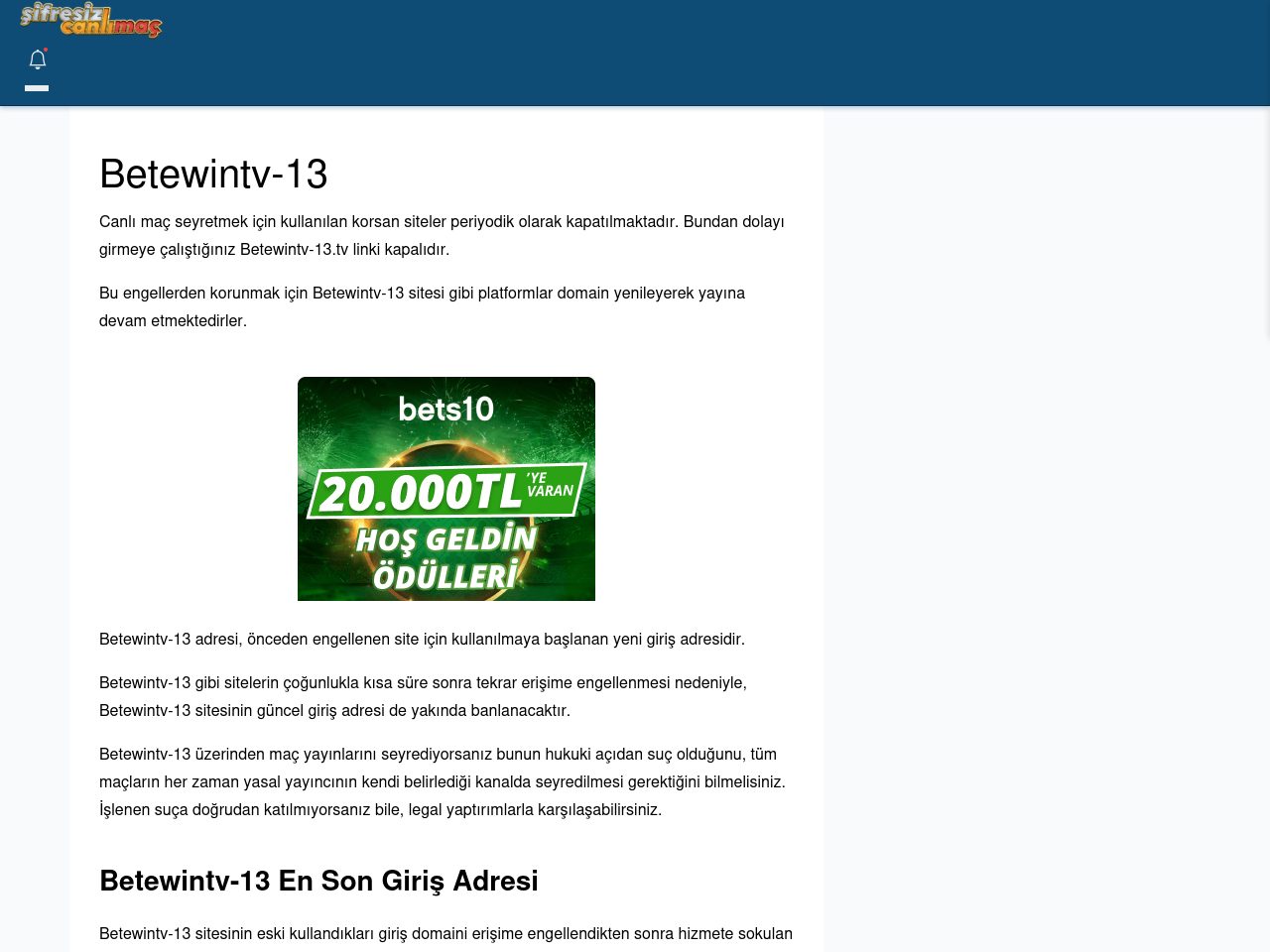 Betewintv-13 Canlı Maç - Şifresiz canlı maç izle