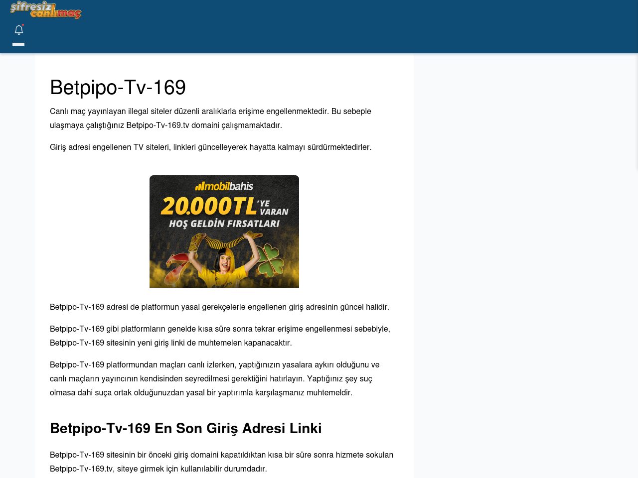 Betpipo-Tv-169 Giriş Linki - Şifresiz canlı maç izle