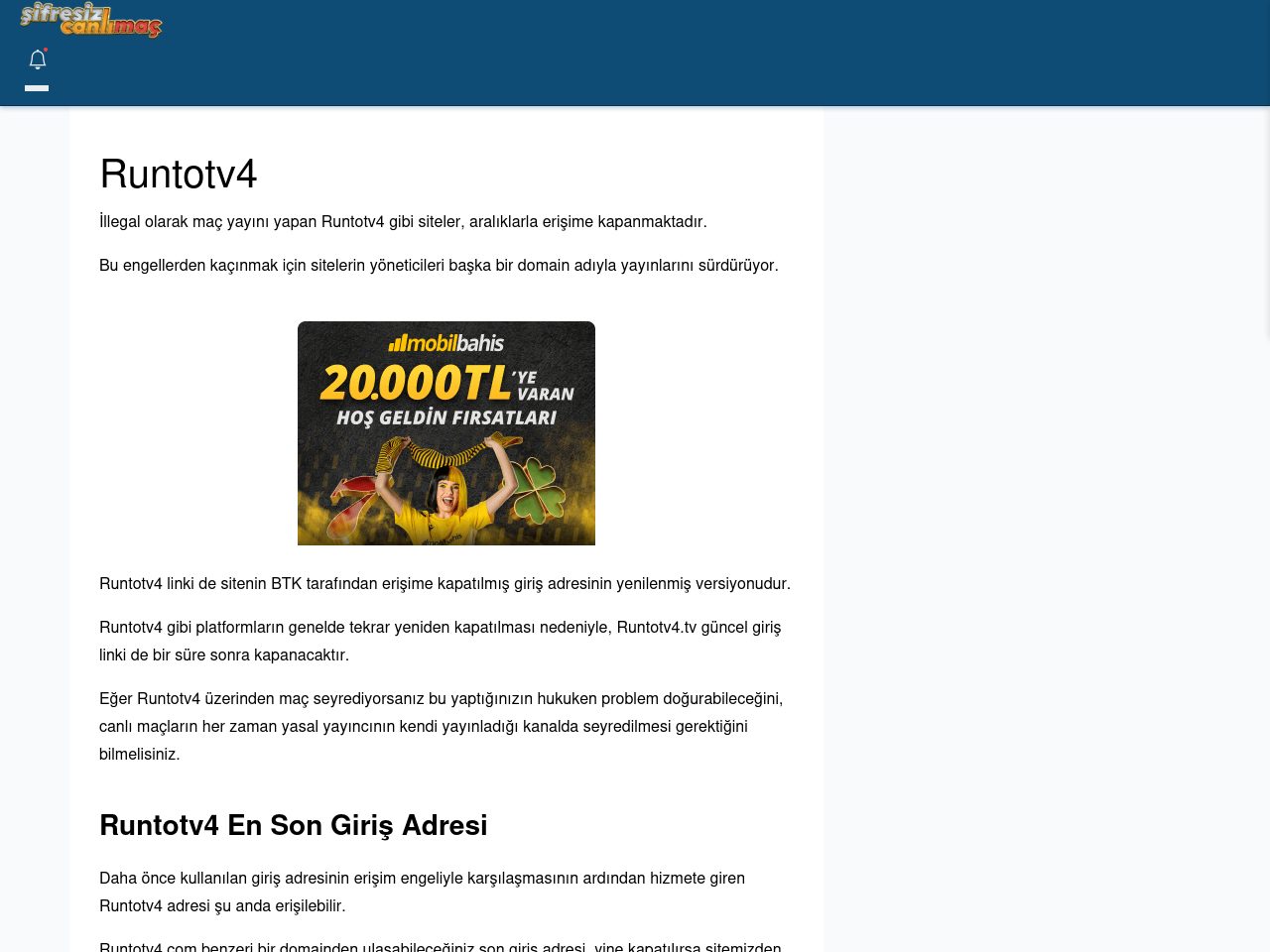 Runtotv4 Güncel Giriş - Şifresiz canlı maç izle