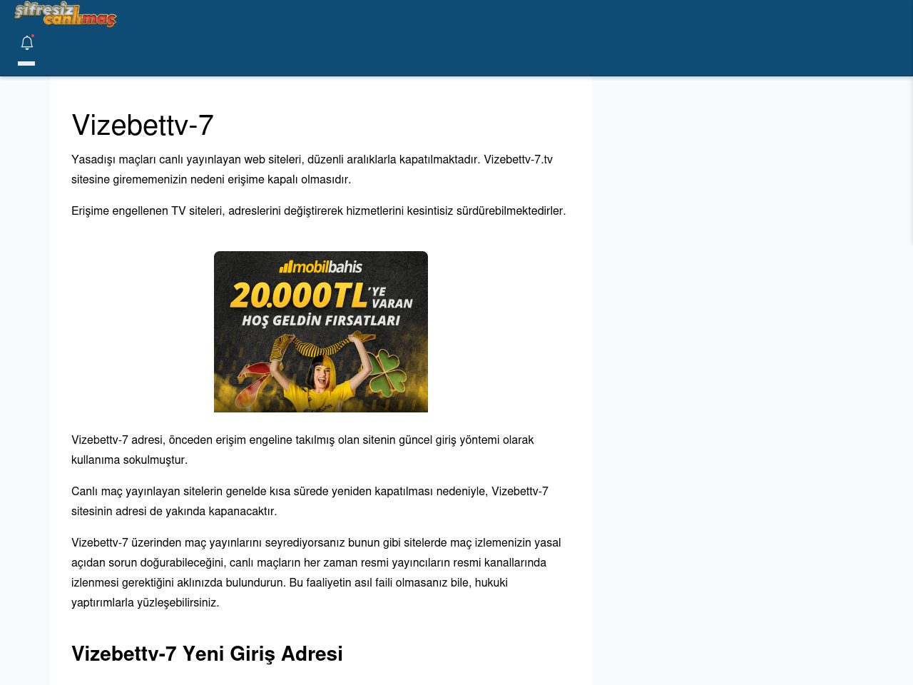 Vizebettv-7 Canlı Maç İzle - Şifresiz canlı maç izle