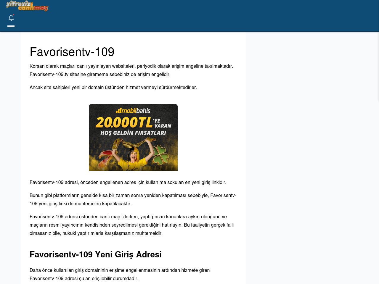 Favorisentv-109 Maç İzle - Şifresiz canlı maç izle