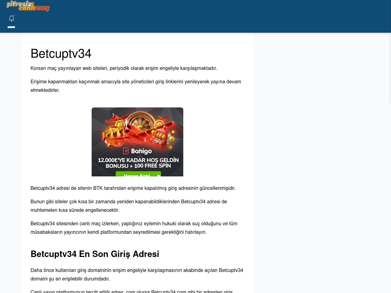 Betcuptv34 Canlı Maç İzle - Şifresiz canlı maç izle