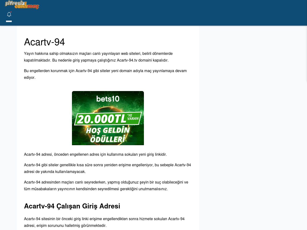 Acartv-94 Güncel Giriş - Şifresiz canlı maç izle